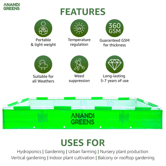 HDPE Rectangular Grow Bag | 8x4x1 Ft | 360 GSM with UPVC Frame