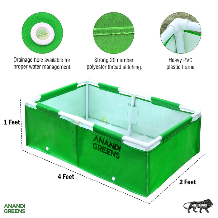 HDPE Rectangular Grow Bag | 4x2x1 ft | 360 GSM with Upvc pipe Support Frame