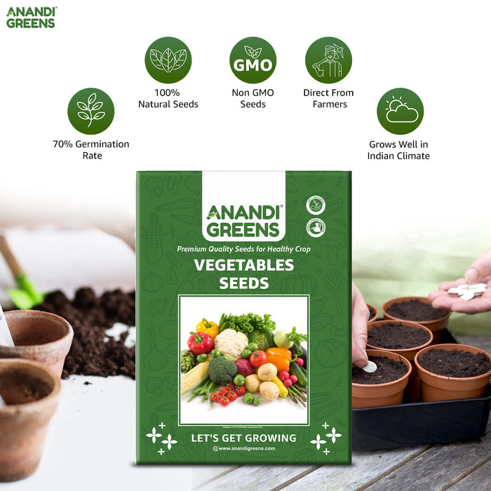 Anandi-Greens-vegetables-seeds-packaging-with-gardening-elements-in-the-background