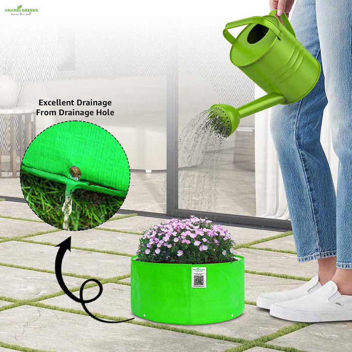 Anandi Greens HDPE Grow Bags showing with excellent drainage feature highlighted.