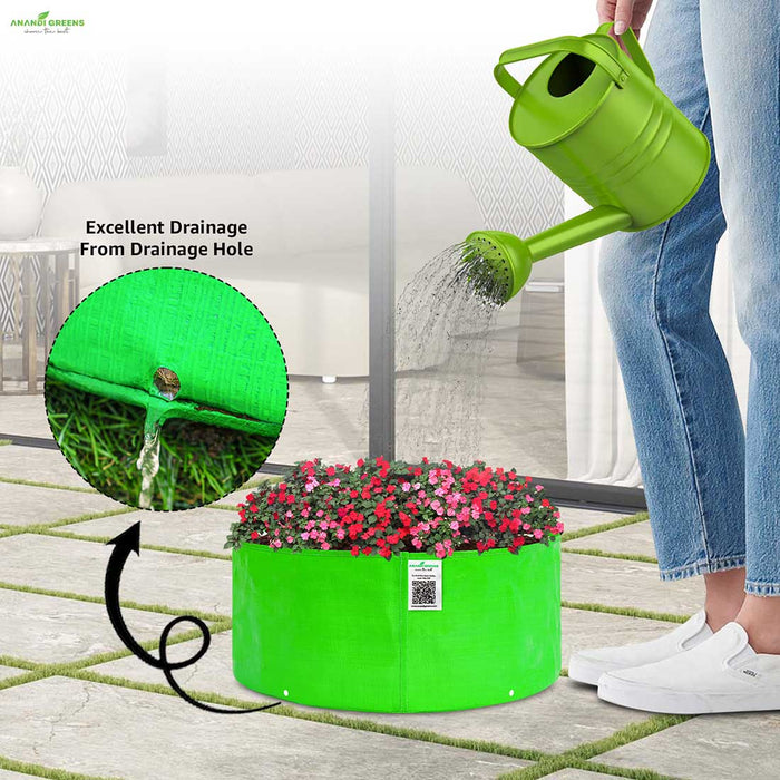 Anandi Greens HDPE Grow Bags showing with excellent drainage feature highlighted.