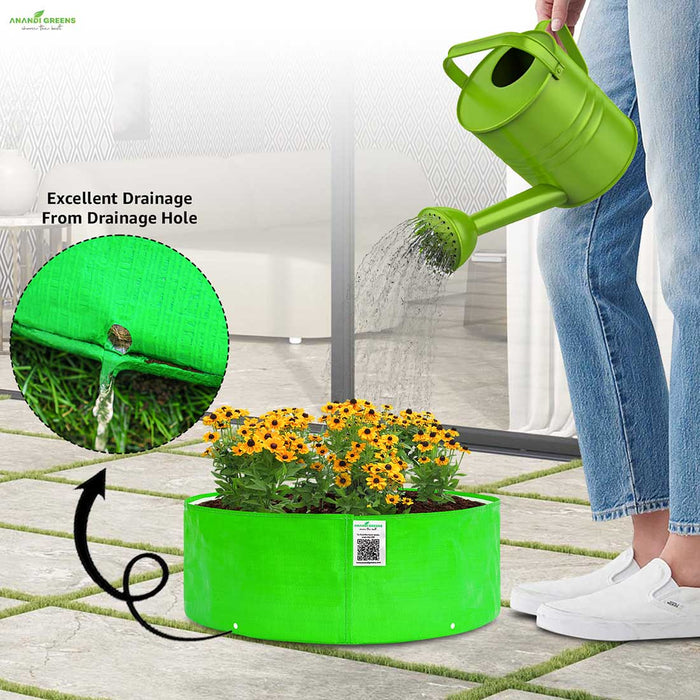 Anandi Greens HDPE Grow Bags showing with excellent drainage feature highlighted.