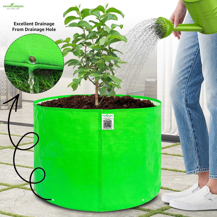 Anandi Greens HDPE Grow Bags showing with excellent drainage feature highlighted.