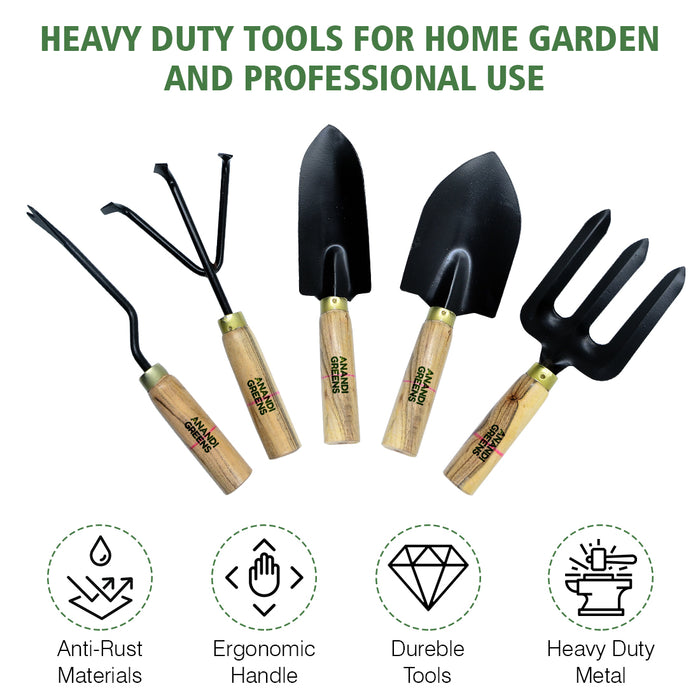 Premium Quality Gardan Trowel Tools Set 5 Pcs With Wooden Handle
