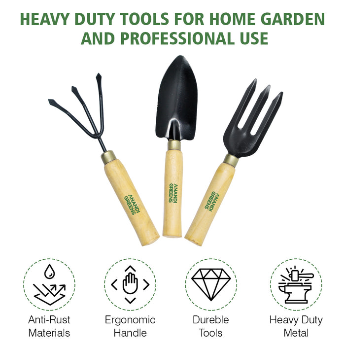 Premium Quality Mini Gardening Tools Set - 3 Pcs - Durable Metal Heads