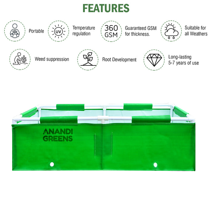 HDPE Rectangular Grow Bag | 4x2x1 ft | 360 GSM with Upvc pipe Support Frame