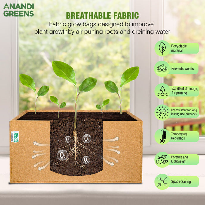 Geo Fabric Rectangular Plant Grow Bag 400 GSM 18x6x6 Inch