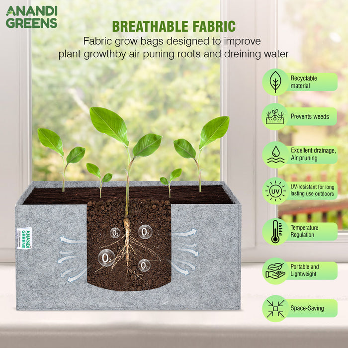 Geo Fabric Rectangular Plant Grow Bag 400 GSM 18x9x9 Inch