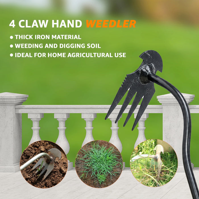 4-Claw Hand Weeder Tool for Gardening & Heavy Duty Weed Remover &amp; Soil Cultivator