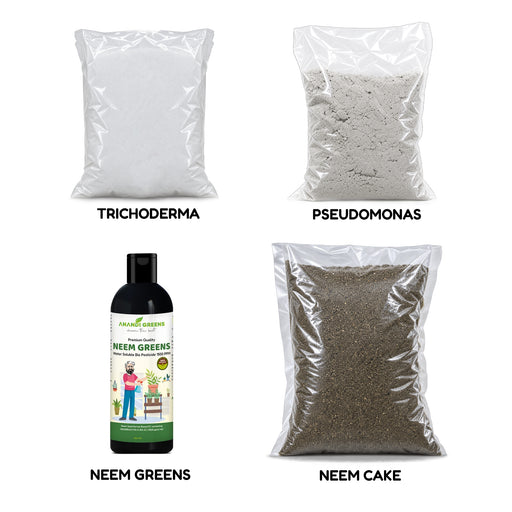 4-in-One Plant Protection Bio Combo Kit with Neem Oil, Pseudomonas, Trichoderma &amp; Neem Cake Powder for Home Garden Plants