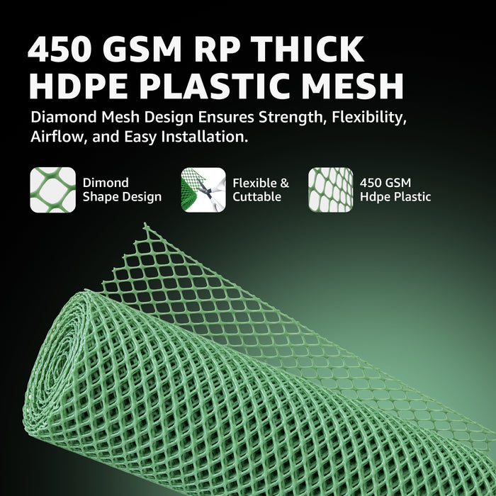 450 GSM RP HDPE Garden Fencing Net | Green Hexa Plastic Fence Mesh for Garden, Balcony, Plants & Outdoor Protection. Fexible, cuttable