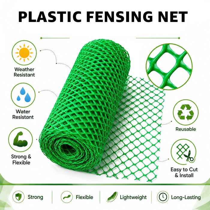 450 GSM Virgin HDPE Garden Fencing Net | Heavy Duty Weather Resistant, Strong, Lightweight Green Hexa Fence Mesh for Garden, Balcony & Plant Protection with Cutter and Cable Ties