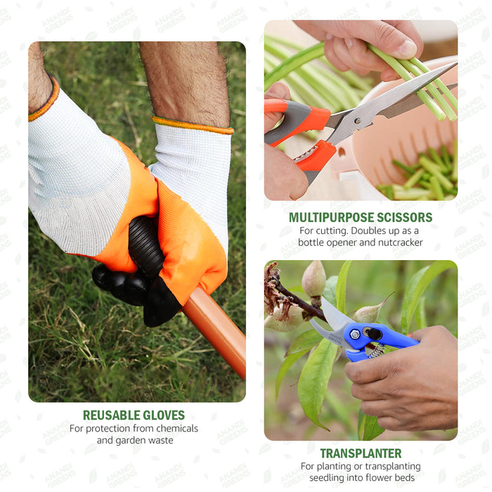 3-Piece Gardening Tools Kit - Pruning Shears, Garden Scissors, Protective Gloves