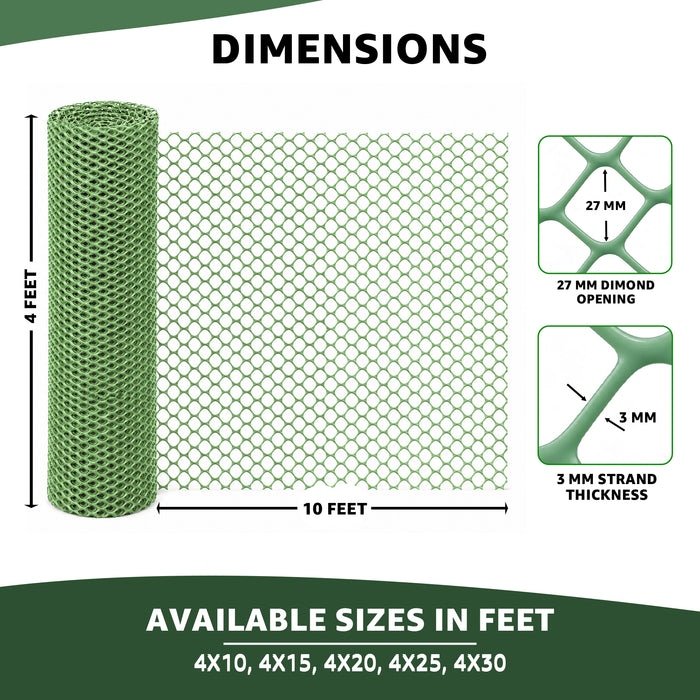 4x10 ft 450 GSM RP HDPE Garden Fencing Net | Green Hexa Plastic Fence Mesh for Garden, Balcony, Plants & Outdoor Protection