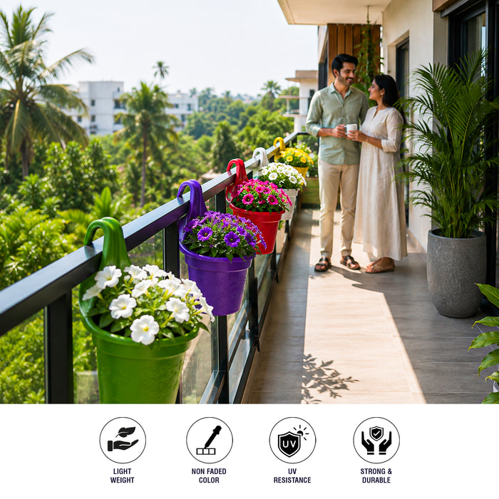 Plastic Hook Hanging Planter Pot for Balcony Railings (29 cm)