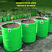 Green HDPE round grow bags with plants inside, used for creating a terrace garden.