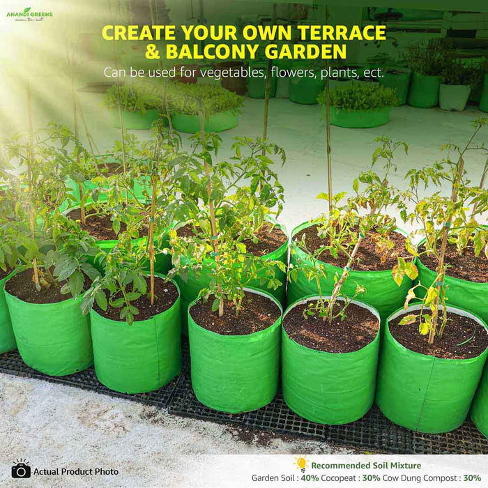 Terrace and balcony garden setup with green pots and plants, promoting self-gardening.