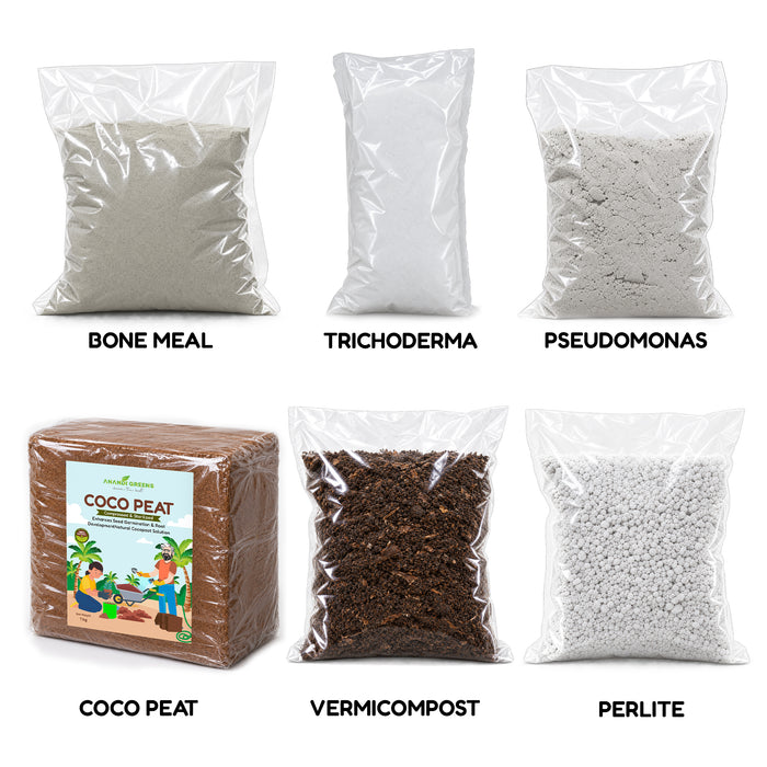  6-in-1 Soilless Potting Mix Combo Cocopeat, Vermicompost, Perlite, Trichoderma, Pseudomonas &amp; Bone Meal for Plants 