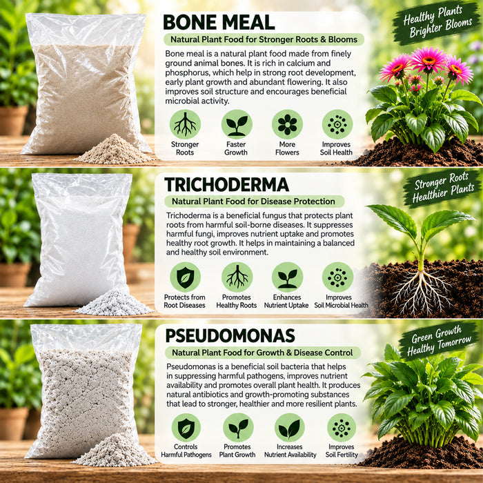 Bone Meal Trichoderma & psedomonas are natural plant food for growth Stronger root and disease protection 