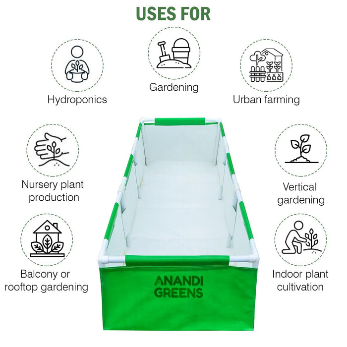 HDPE Rectangular Grow Bag | 6x2x1 ft | 360 GSM with Upvc pipe Support Frame