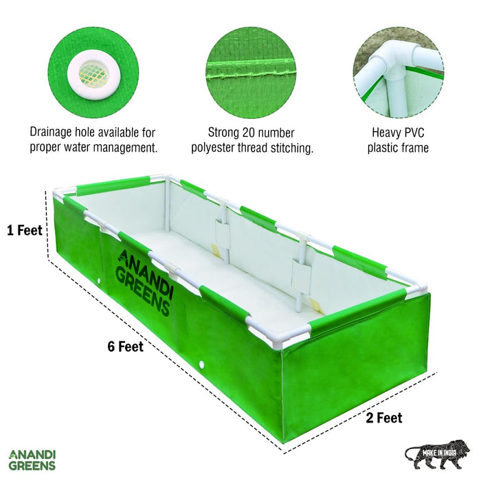 HDPE Rectangular Grow Bag | 6x2x1 ft | 360 GSM with Upvc pipe Support Frame