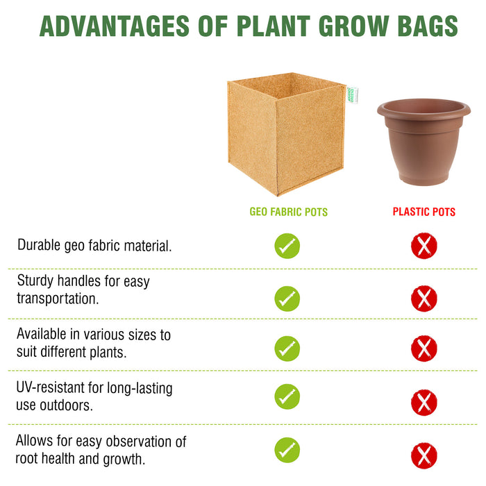 Geo Fabric Rectangular Plant Grow Bag 400 GSM 8x8x8 Inch