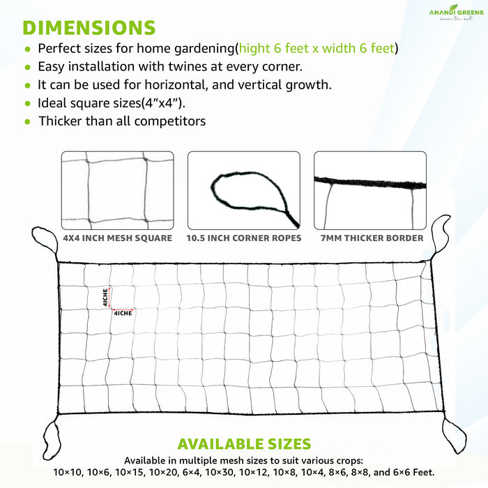 6x6 ft Crop Support net, climbing Vegetable support net can also be used as  bird protection net, anti bird net