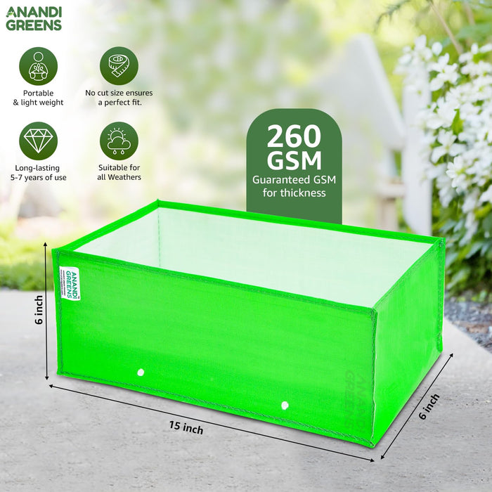 HDPE Plant Grow Bag 260 GSM Rectangular Shaped  15X6X6 Inch Pack of 8