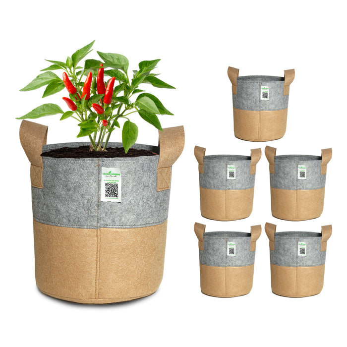 Geo Fabric Circular Plant Grow Bag (Camel & Grey)