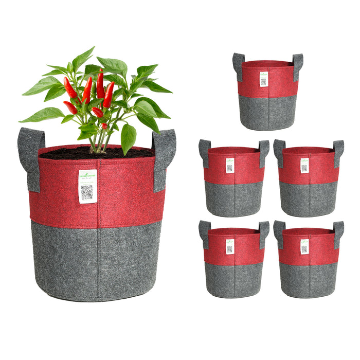 Geo Fabric Circular Plant Grow Bag (Maroon & Grey)