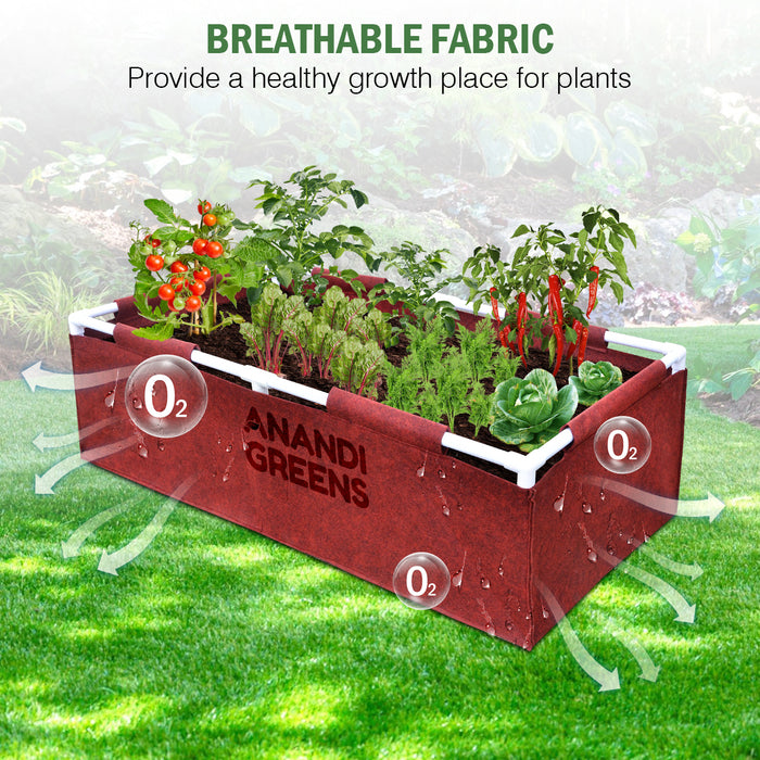 Geo Fabric Rectangular Grow Bag 4x2x1ft (400 GSM) with PVC pipe Support