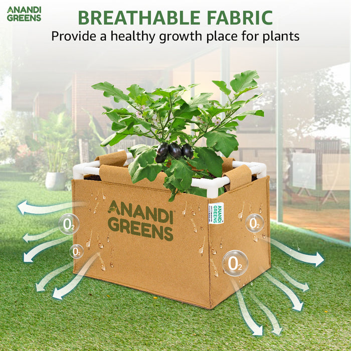 Geo Fabric Rectangular Grow Bag with PVC Pipe Support 400 GSM (1.5Lx1Wx1H Fit)