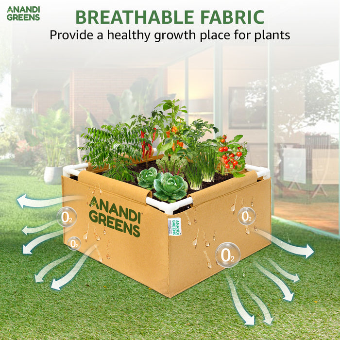 Geo Fabric Rectangular Grow Bag 2x2x1ft (400 GSM) with PVC pipe Support