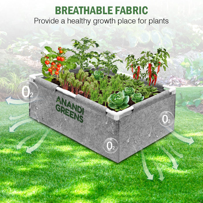 Geo Fabric Rectangular Grow Bag 3x2x1ft (400 GSM) with PVC pipe Support Grey Color