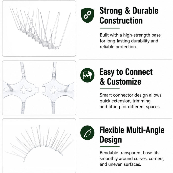 Strong Durable Construction Easy to Connect Fexible Anti Bird & Pigeon Spikes for AC Balcony Railing & Window