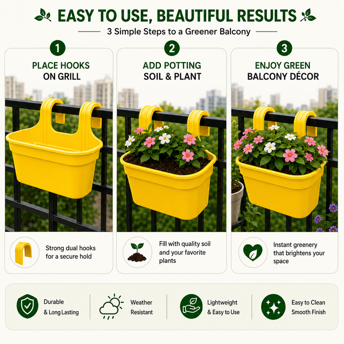 Balcony Double Hook Hanging Planter Pot Pack Of 4 Combo