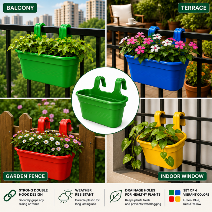 Balcony Double Hook Hanging Planter Pot Pack Of 4 Combo