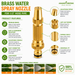 Anandi Greens Brass Water Spray Nozzle for 1/2 inch hose pipe, shown as a brass spray nozzle with feature callouts and text on a white background.