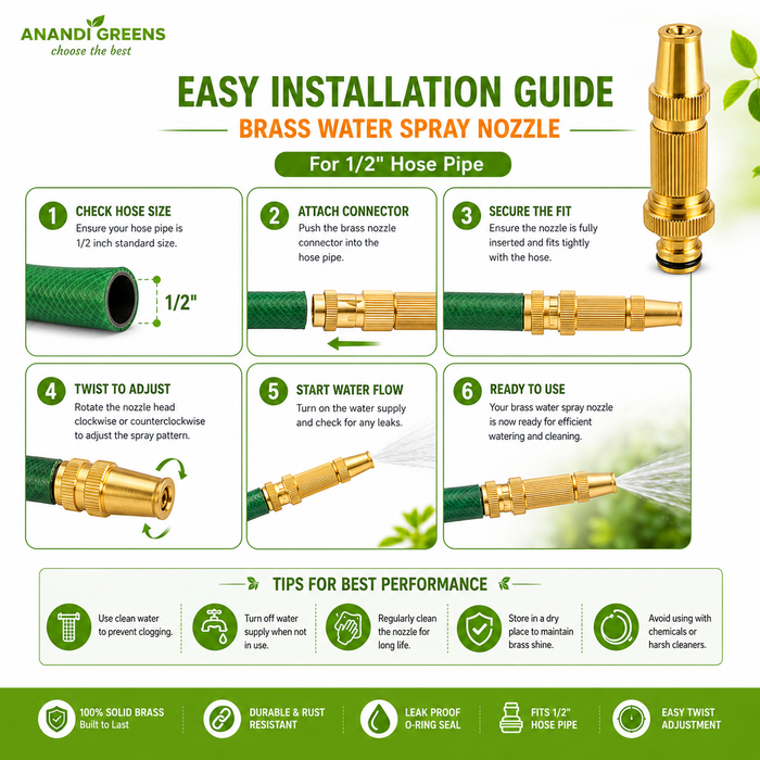 Brass Water Spray Nozzle for 1/2 Inch Hose Pipe