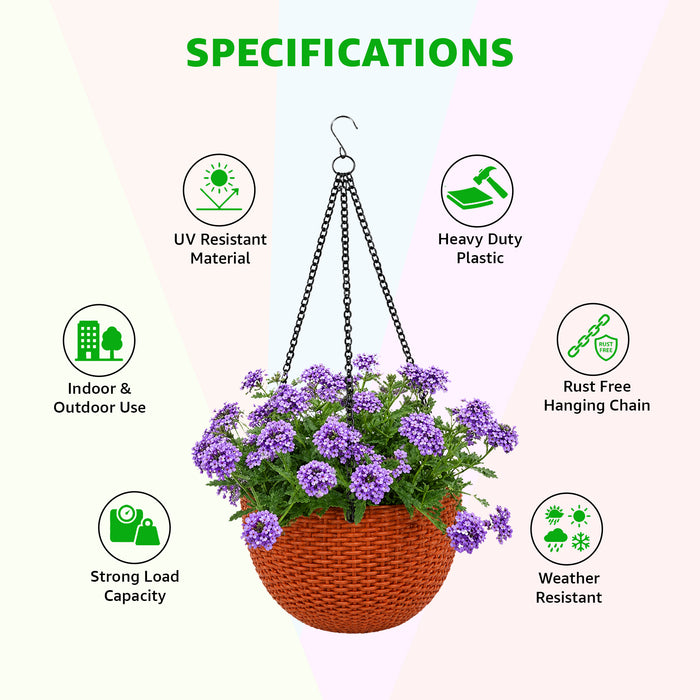 Chain Hanging Plastic Planter Pot for Balcony Pack Of 5