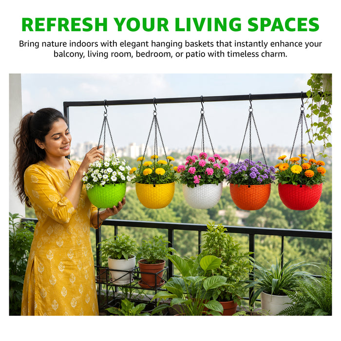 Chain Hanging Plastic Planter Pot for Balcony Pack Of 5