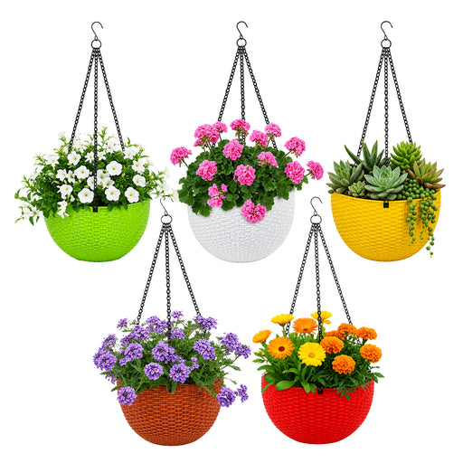 Chain Hanging Plastic Planter Pot for Balcony Pack Of 5