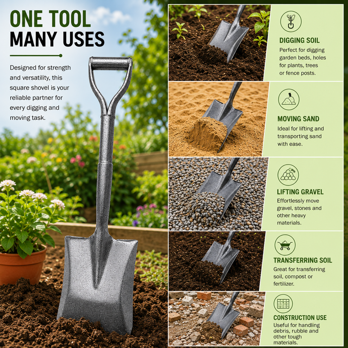 Garden Shovel for Digging Planting & Soil Preparation (Round Head)