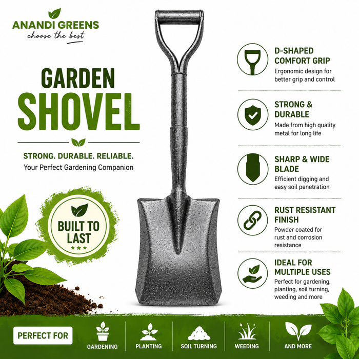 Garden Shovel for Digging Planting & Soil Preparation (Round Head)