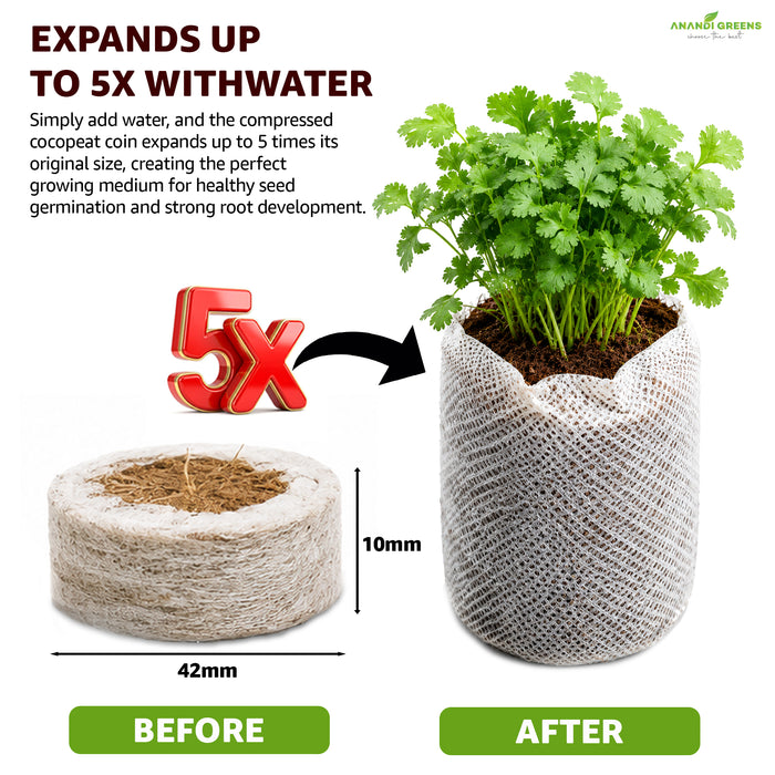 Coco Pellets | Coco Coin Coir | Seed Germination Kit | Peat Pellets for Gardening Seedling 42 mm / Pack of 25