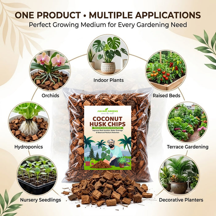 Coconut Husk Chips for Orchids Indoor Plants & Ideal for Soilless Potting Mix Natural Coconut Husk Chips for Better Growing Media