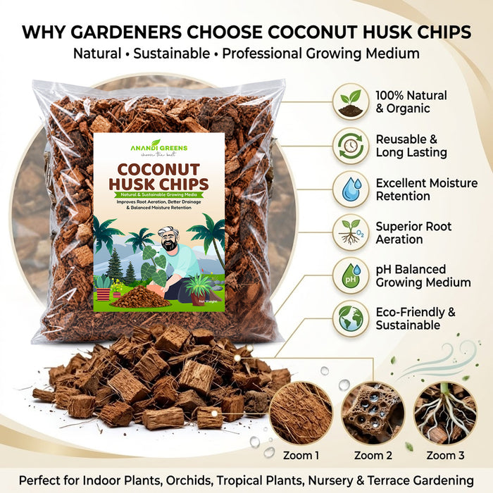 Coconut Husk Chips for Orchids Indoor Plants & Ideal for Soilless Potting Mix Natural Coconut Husk Chips for Better Growing Media