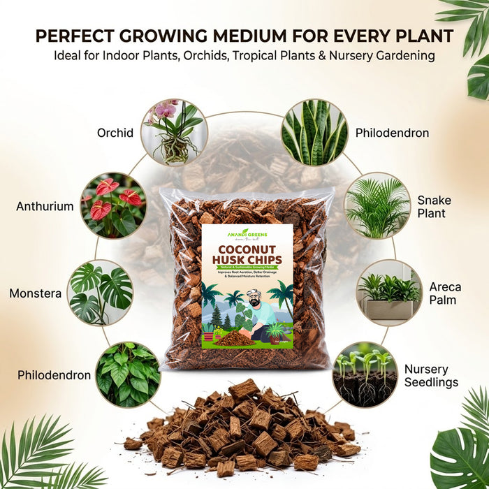 Coconut Husk Chips for Orchids Indoor Plants & Ideal for Soilless Potting Mix Natural Coconut Husk Chips for Better Growing Media