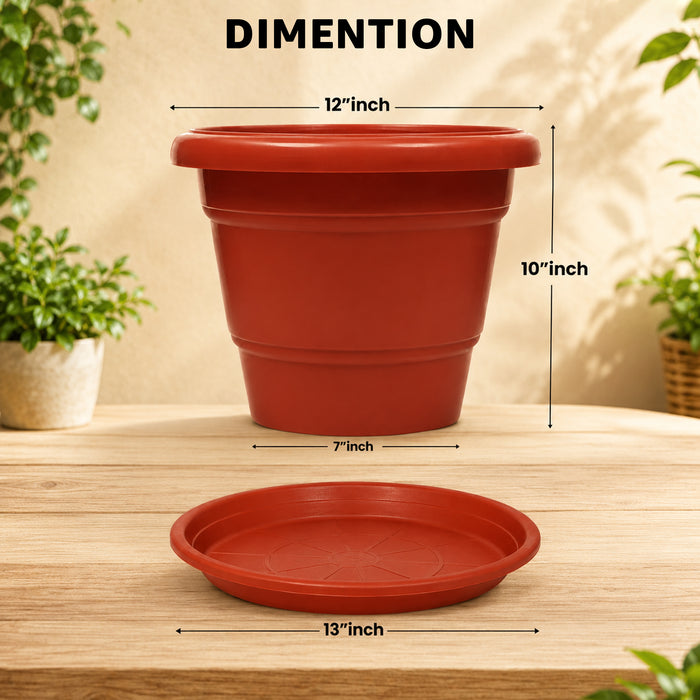 Decorative Terracotta Garden Planter Pots with Bottom Tray 12 in