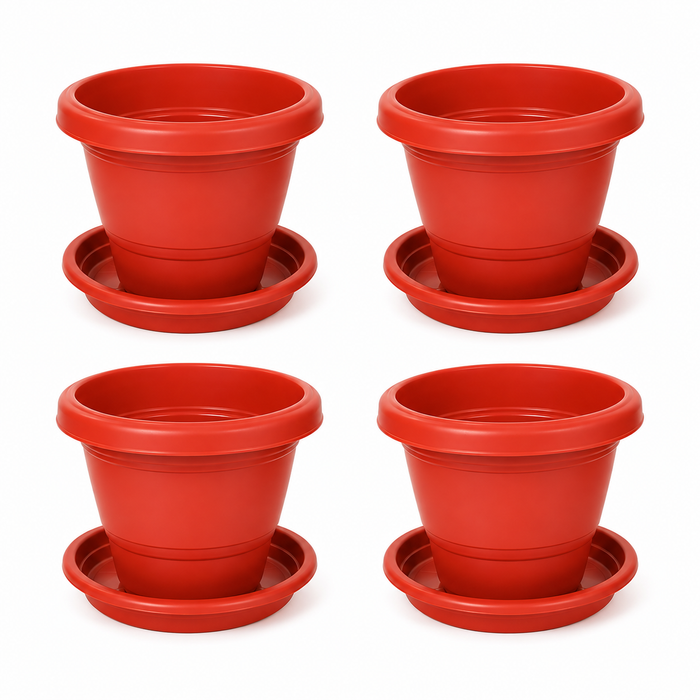Decorative Terracotta Garden Planter Pots with Bottom Tray 10 in Set Of 4